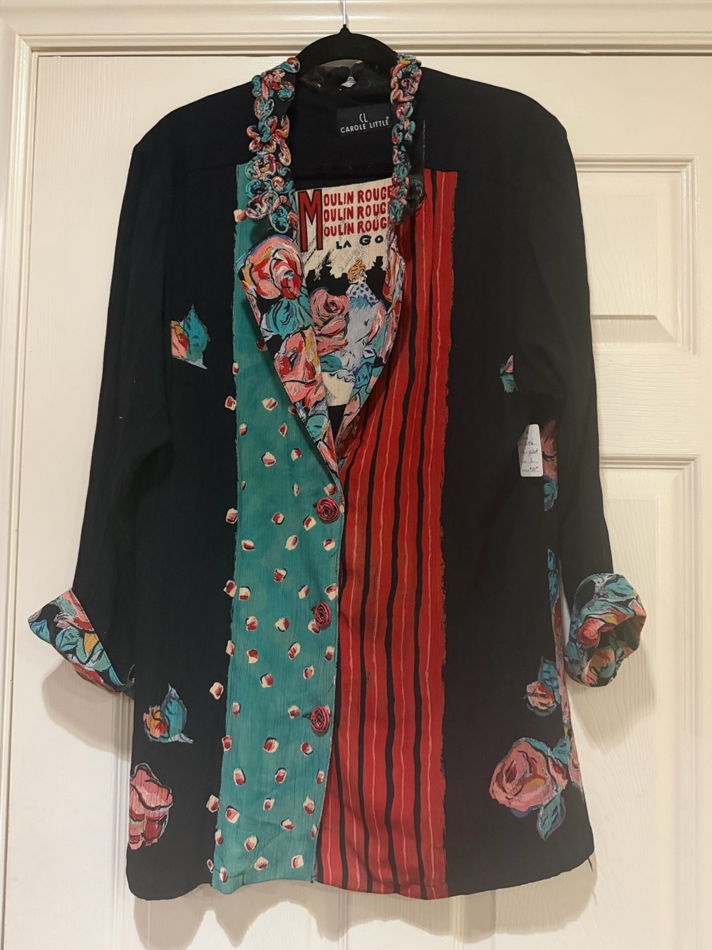 Vintage Carole Little Moulin Rouge Art Jacket Blazer Patchwork Floral